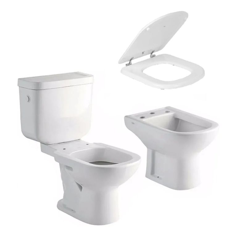 Combo Bari Ferrum Bidet Inodoro Largo Deposito Tapa Mochila
