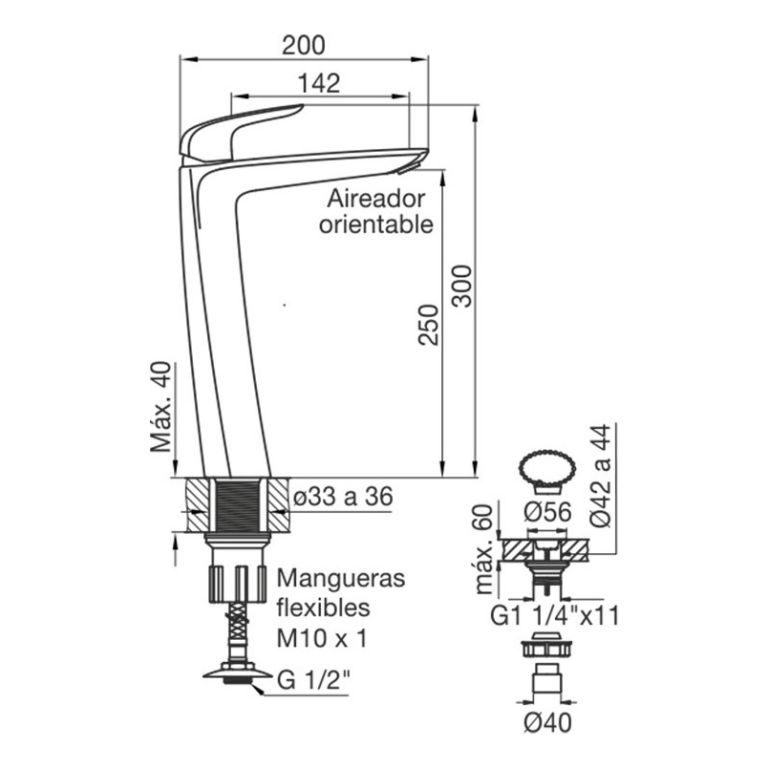 Griferia Fv Epuyen Lavatorio Alto Monocomando Negro 0181.02/L2-NG - Imagen 2