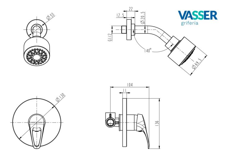 Griferia Vasser Iris Ducha Embutir Sin Transferencia - Imagen 2