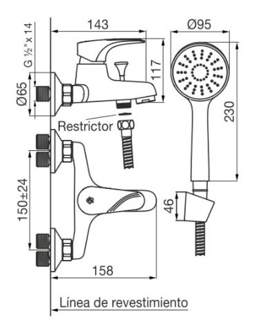 Griferia Fv Melincue Monocomando Ducha Exterior 0310/C9-CR - Imagen 2