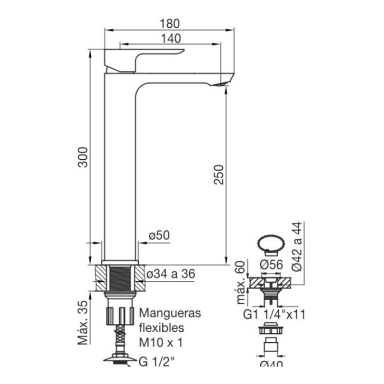 Griferia Fv Coty Lavatorio Pico Alto Monocomando 0181.02/d9 - Imagen 2
