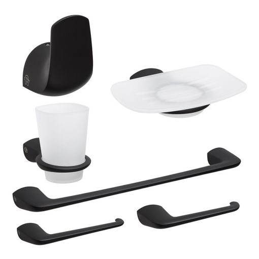Set Accesorios Baño Fv Epuyen Negro 6 Piezas