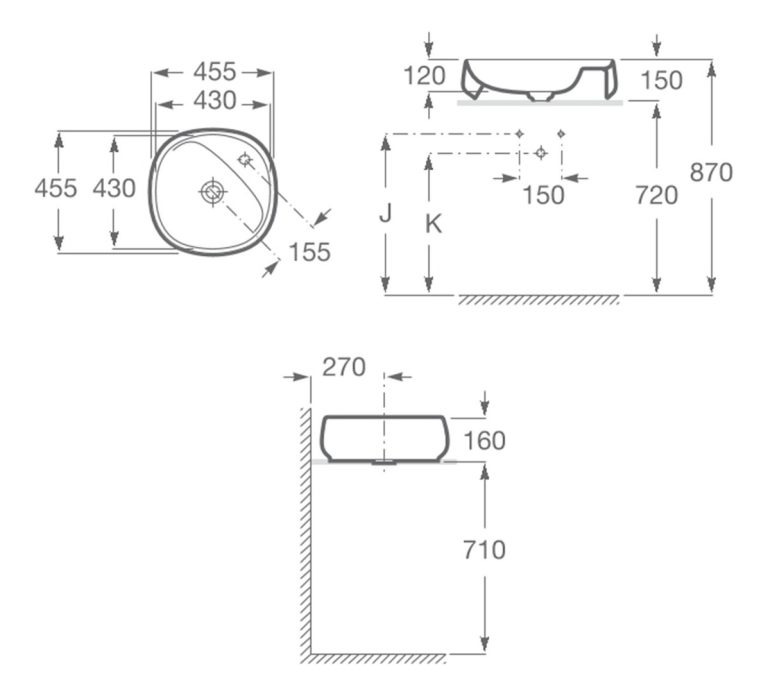 Bacha Roca Beyond Lavatorio Mesada De Apoyo 45 Cm - Imagen 2