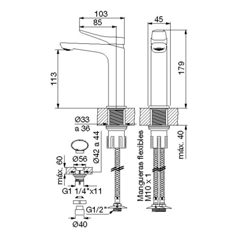 Griferia Fv Chapelco Lavatorio Bajo Negro 0181/s7-ng - Imagen 2