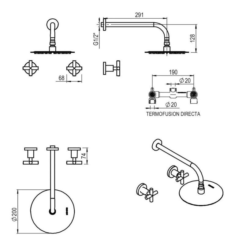 Grifería Hidromet Sun Cruz Black Ducha Embutir Sin Transf - Imagen 2