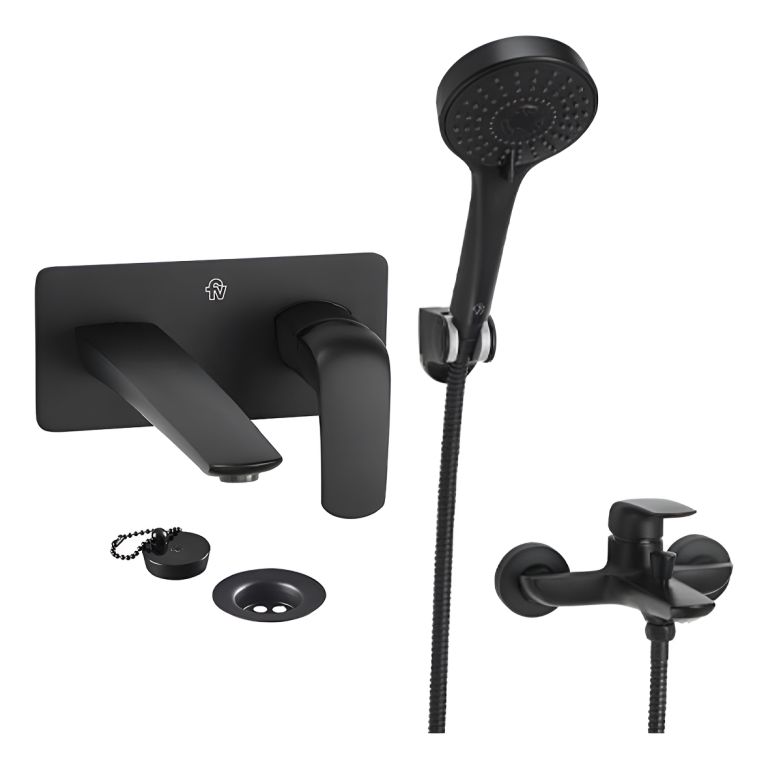 Combo Grifería Fv Epuyen Lav Pared Ducha Exterior Negro