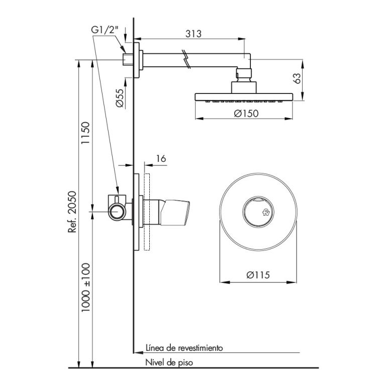 Griferia Fv Cilindra Ducha Embutir S/t 0108/m5-ng Negro - Imagen 2