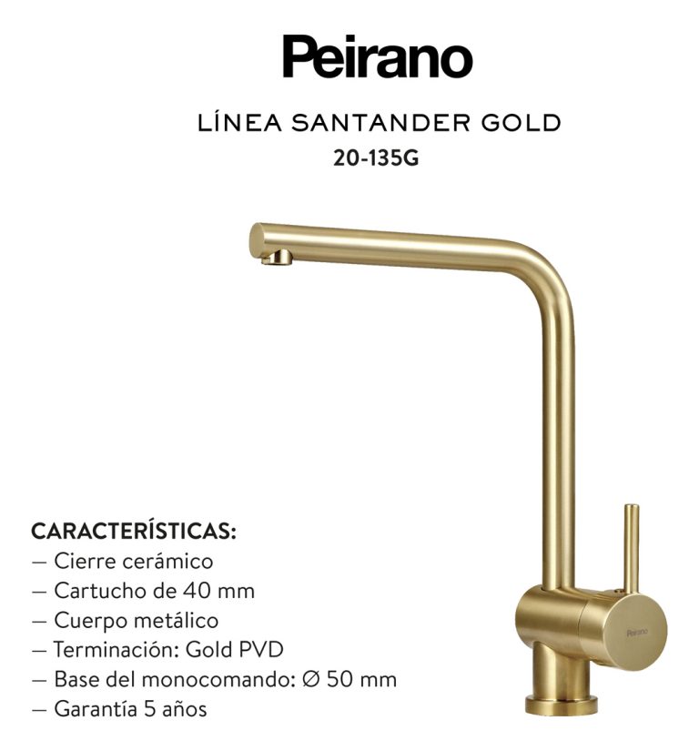 Griferia Monocomando Cocina Santander Gold 20-135g - Imagen 3