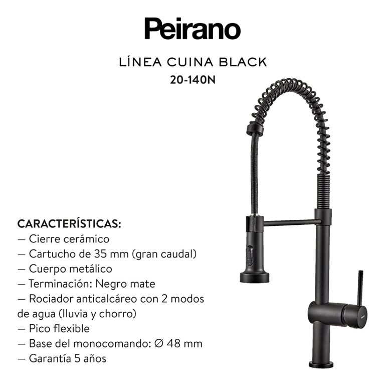 Griferia Cocina Peirano 20-140n Black Cuina Monocomando - Imagen 4