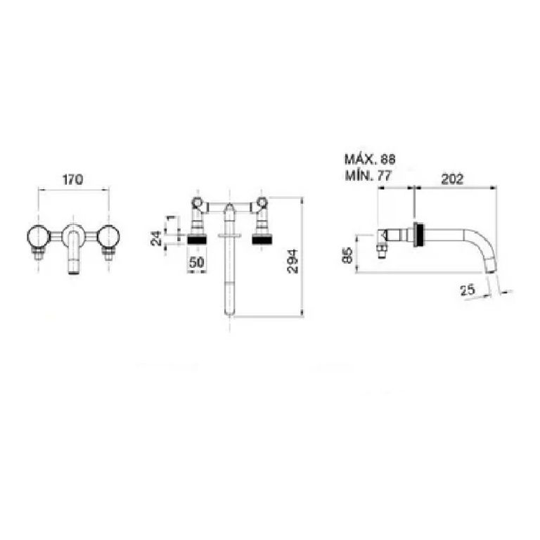 Grifería Peirano Fabric Cromo Lavatorio Pared 62-100c - Imagen 2