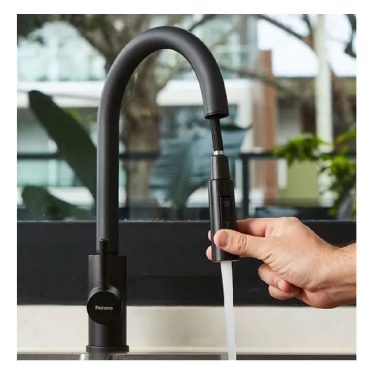 Grifería Valencia Negro Cocina Mesada Con Duchador Extraíble - Imagen 4