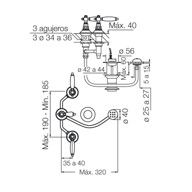 Combo De Griferias De Baño Fv Vermont Lever Baño Completo - Imagen 6