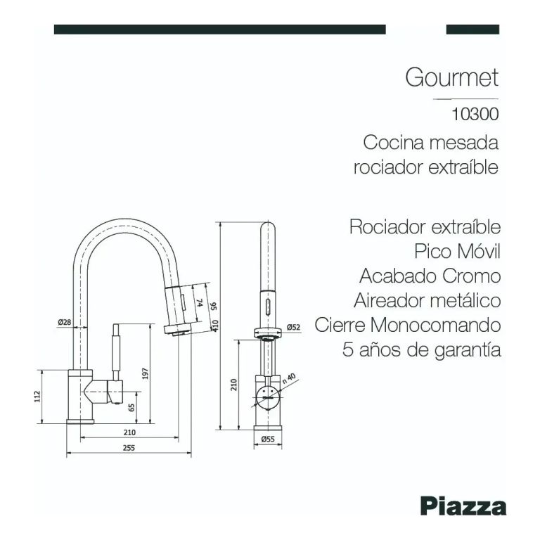 Griferia Piazza Gourmet 10300om Dorado Oro Mate - Imagen 2