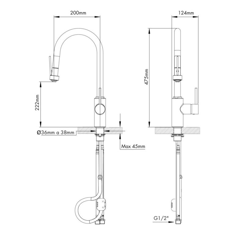 Grifería Cocina Fv Augusta Profesional 0412/96p-bk Negro - Imagen 2