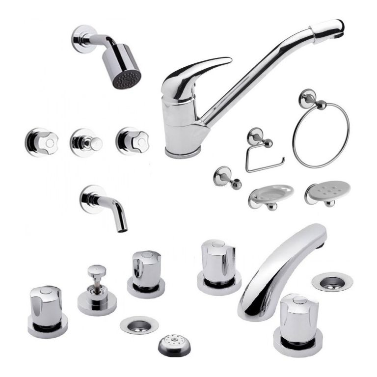 Combo Griferias Fv Pampa Baño, Kansas Cocina Y Kit Fv Mikka