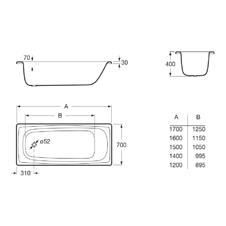 Bañera Roca Sacha Enlozada Antideslizante 160 X 70 Blanca - Imagen 2