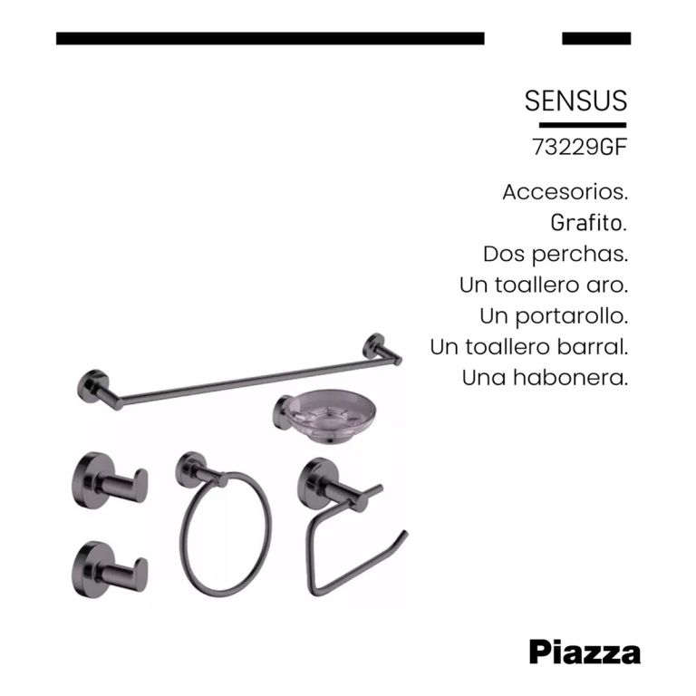 Set Piazza Baño Kit Accesorios Sensus Grafito 6 Pzas 73229gf - Imagen 2