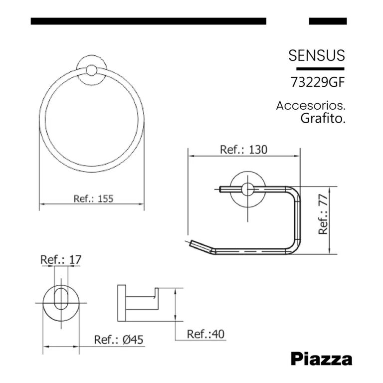 Set Piazza Baño Kit Accesorios Sensus Grafito 6 Pzas 73229gf - Imagen 3