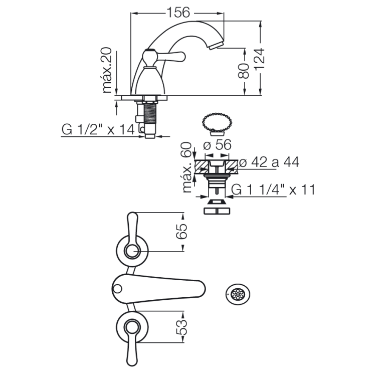 Griferia Fv Margot Lever Lavatorio 0207/62L-CR - Imagen 2