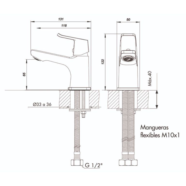 Griferia Fv Inicia Monocomando Lavatorio bajo 0181/R2-CR - Imagen 2
