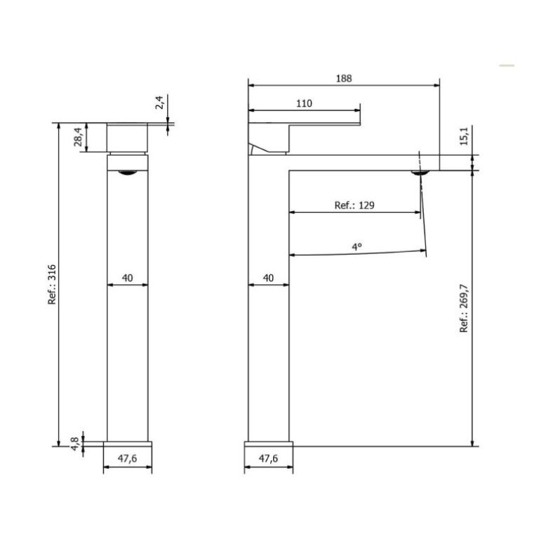 Griferia Lavatorio Alto Piazza Cube Grafito 11102GF - Imagen 2