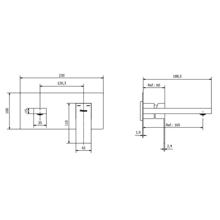 Griferia Lavatorio Pared Piazza Cube Grafito 11103GF - Imagen 2