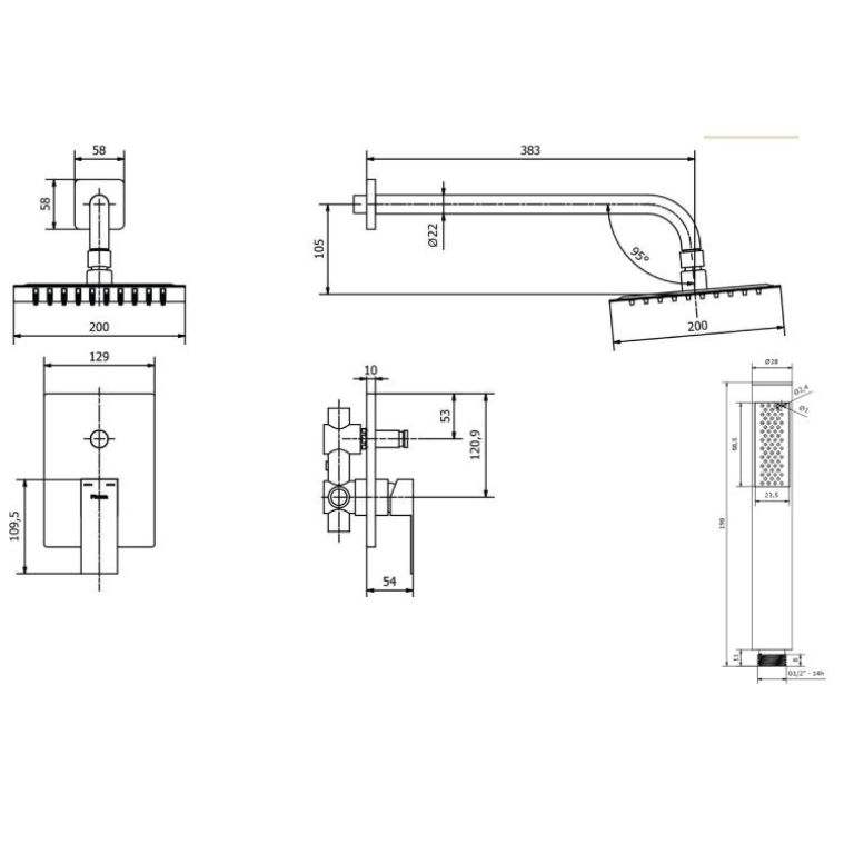 Griferia Ducha de embutir con duchador Piazza Cube Grafito 11109GF - Imagen 2