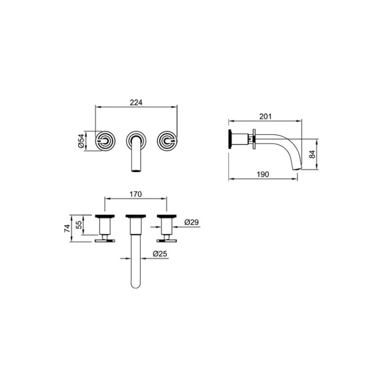 Griferia Lavatorio Pared Peirano Pulse Cromo 62-175 - Imagen 2
