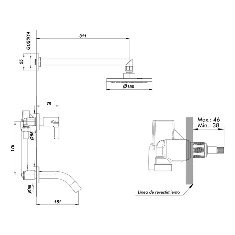 Griferia FV Mauna ducha de embutir con transferencia Cromo 0103/G8-CR - Imagen 2