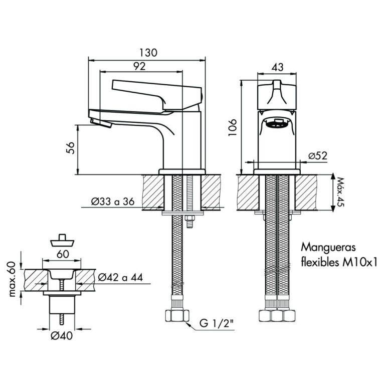 Griferia Fv Alba Monocomando Lavatorio Bajo 0181/G9-CR - Imagen 2