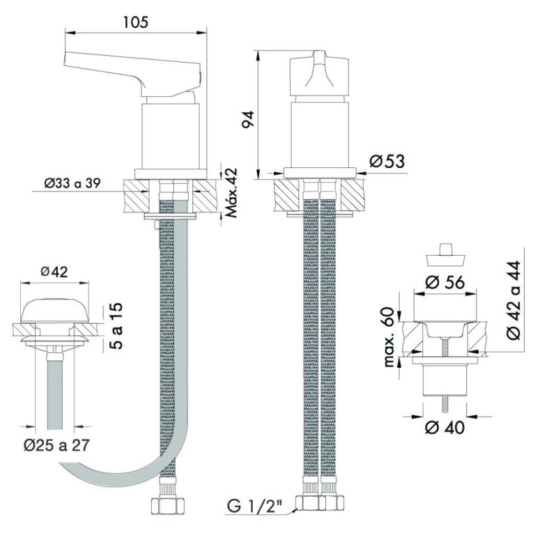 Griferia Fv Alba Monocomando Bidet sin transferencia 0189.01/G9-CR - Imagen 2