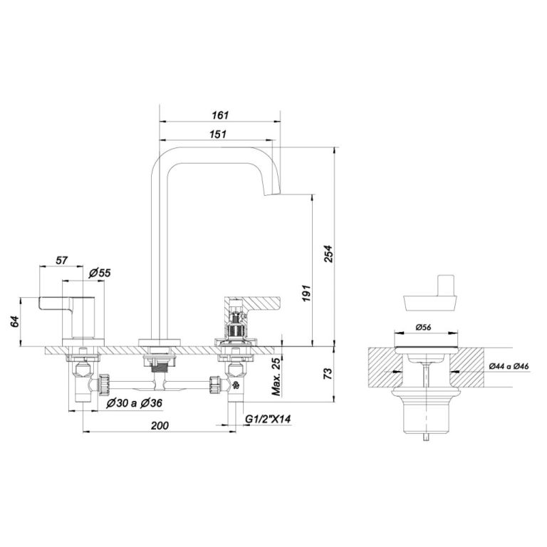 Griferia FV Mauna Cromo Lavatorio Mesada Pico Recto 0207A/G8-C - Imagen 2