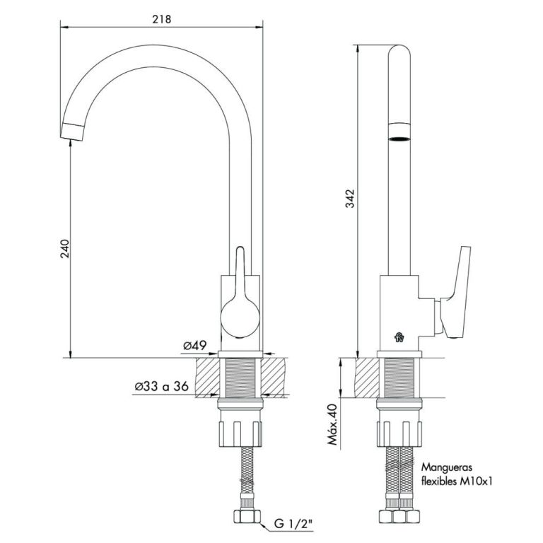 Griferia Fv Alba Cocina Monocomando Pico Bar 0411.04/G9-CR - Imagen 2