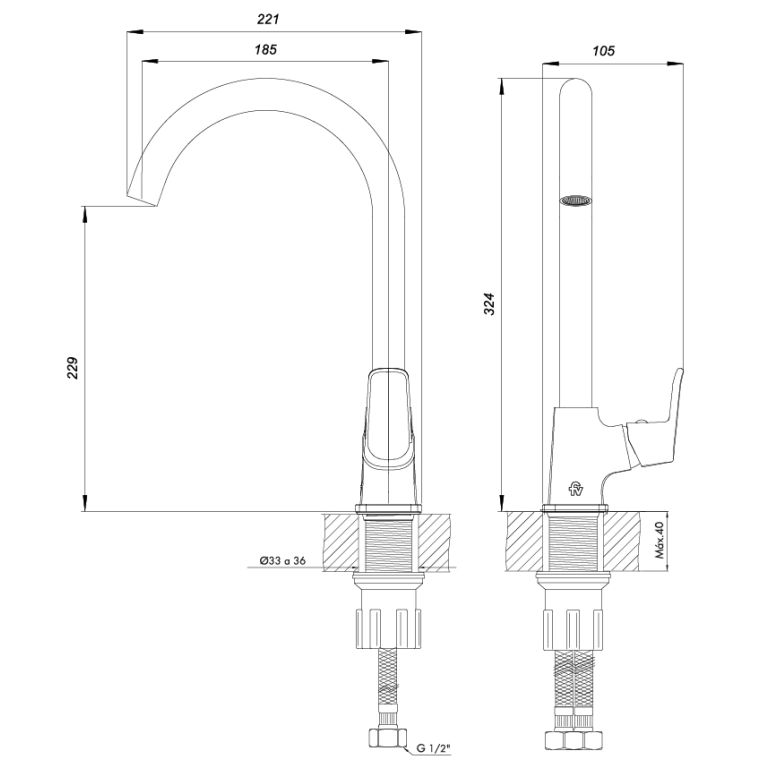 Griferia Fv Inicia Cocina Mesada Monocomando Cromo 0411.04/R2-CR - Imagen 2