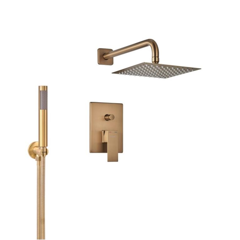 Griferia Ducha de embutir con duchador Piazza Cube Oro Mate 11109OM