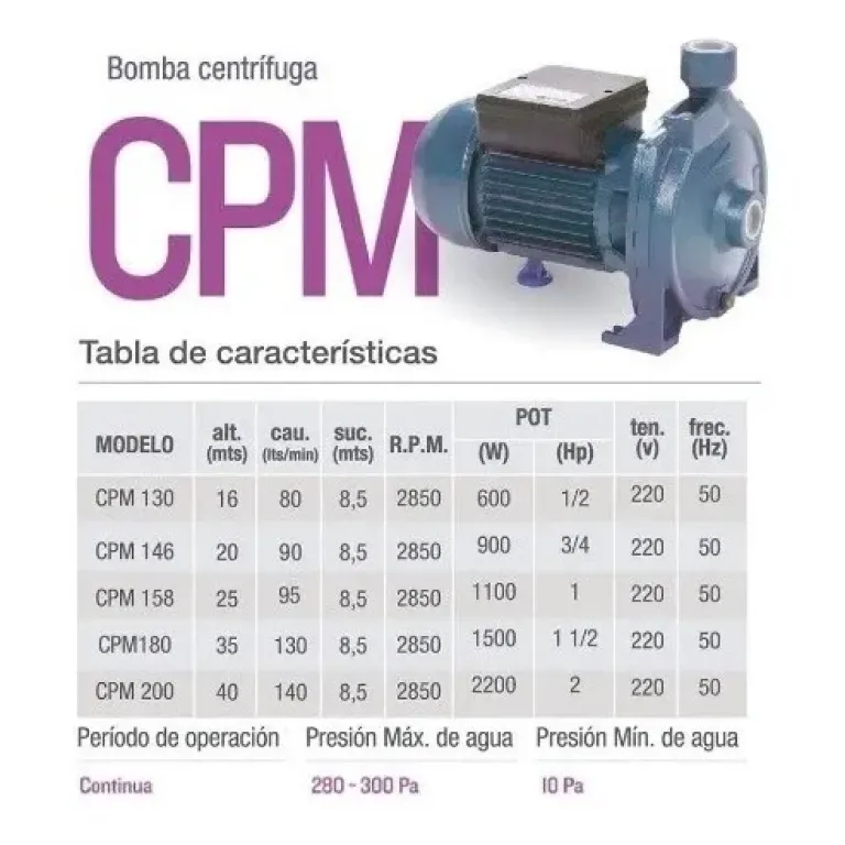 Bomba Centrifuga Elevadora De Agua 3/4 Hp  Pluvius CPM-146 - Imagen 4