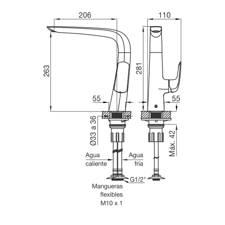 Griferia Fv Epuyen Cocina Mesada Monocomando Negro 0411.04/L2-NG - Imagen 2