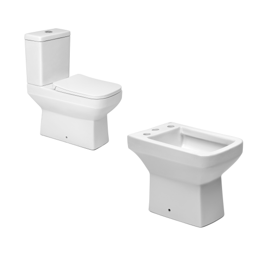 Combo Peirano Loft Blanco Inodoro Largo con asiento + Depósito + Bidet de 3 agujeros