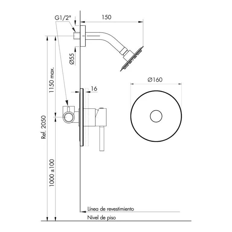 Griferia Fv Inox One Ducha Embutir Sin Transferencia Negro 0108/i1-ng - Imagen 2