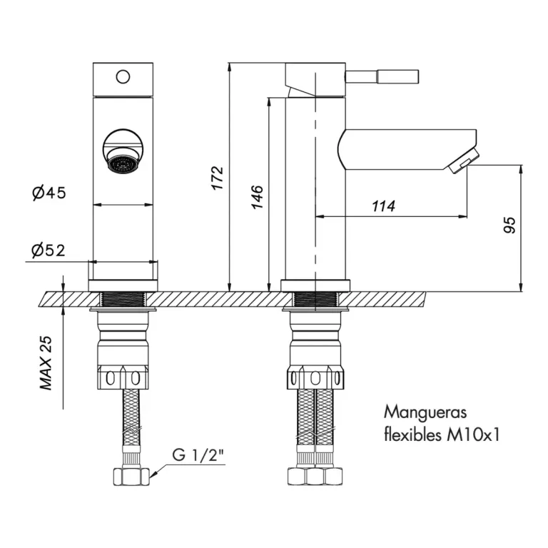 Griferia Fv Inox One Lavatorio Bajo Negro Mate 0181/i1-ng - Imagen 2