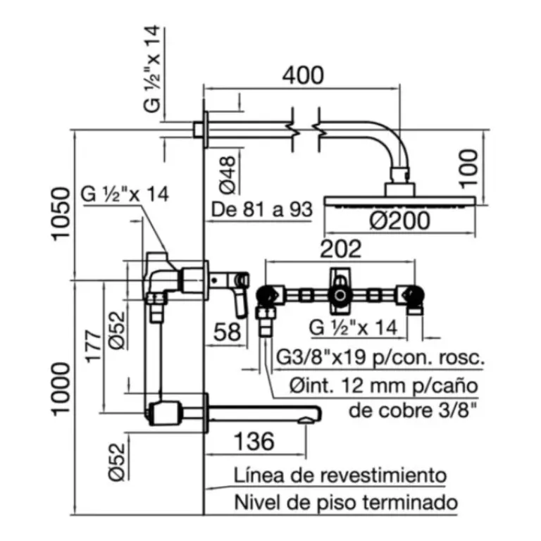 Griferia Fv Cipres Ducha Embutir Con Transferencia Negro 0103/n2-ng - Imagen 2