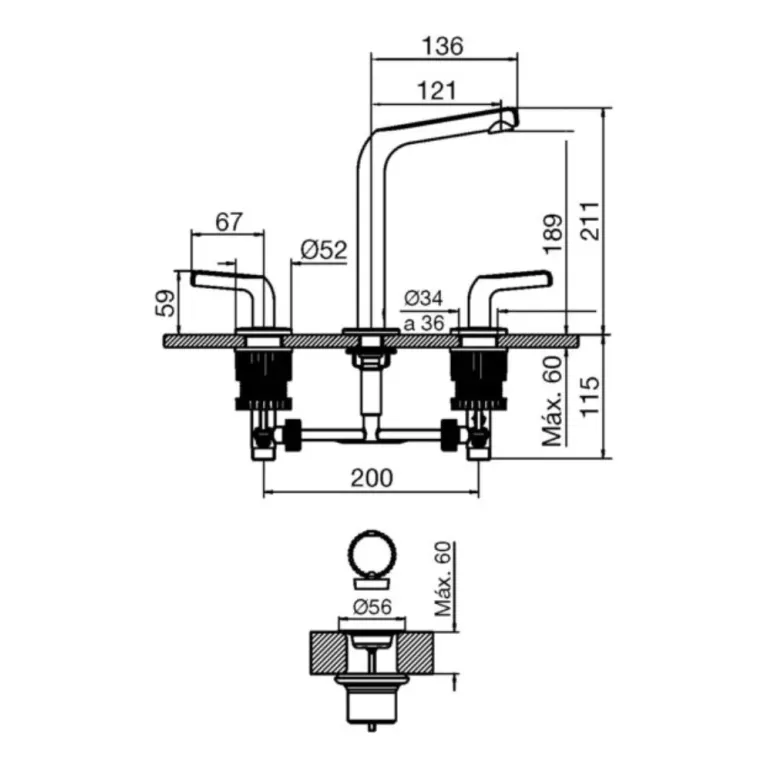 Griferia Fv Cipres Lavatorio Mesada Negro Mate 0207/n2-ng - Imagen 2