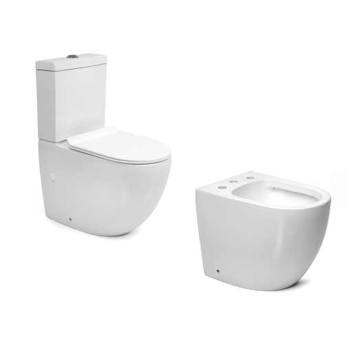 Combo Peirano Stone Blanco Inodoro Largo con asiento + Depósito de apoyo + Bidet de 3 agujeros