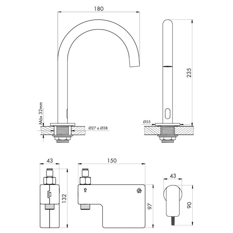 Griferia Fv Tronic Lavatorio Mesada Con Transformador 0363.07T-CR - Imagen 2