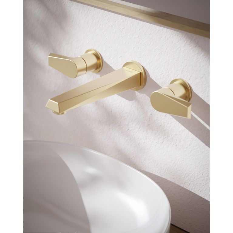 Grifería Vasser Zafiro Bimando Lavatorio Pared Brushed Gold 12/1021.DO - Imagen 2